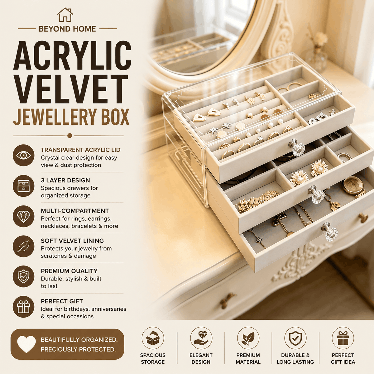 Acrylic Velvet Jewellery Box
