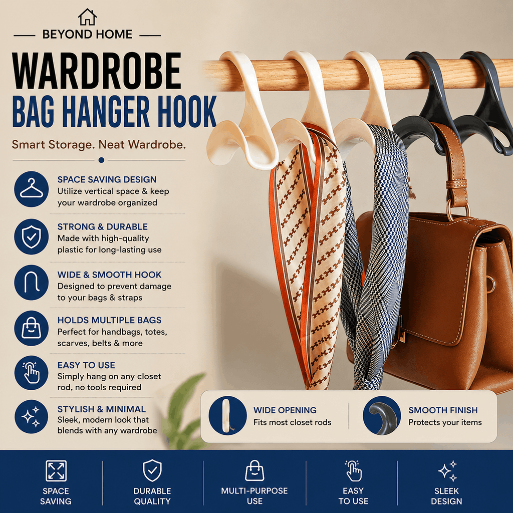 Wardrobe Bag Hanger Hook | Closet Rod Handbag Organizer for Purses, Totes & Backpacks