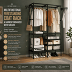 Multifunctional Freestanding Coat Rack & Garment Organizer with Shelves