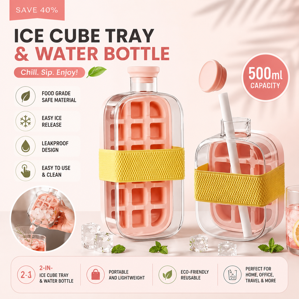 Press Ice Cube Bottle with Strap | Portable Ice Maker