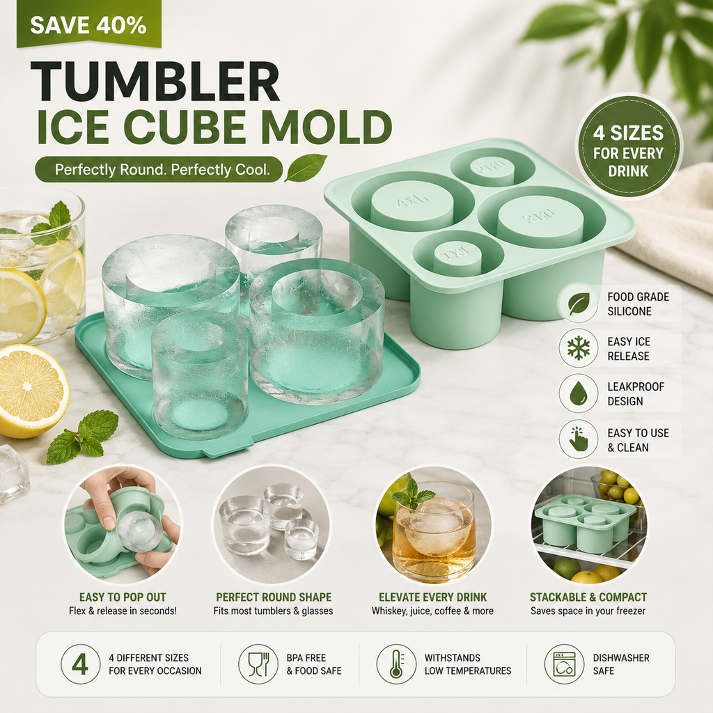 Silicone Ice Cube Tray with Lid – Large Ice Grid Mold for Drinks (4-Cavity)