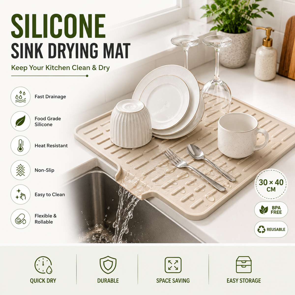 Silicone Sink Drying Mat 30 × 40 CM