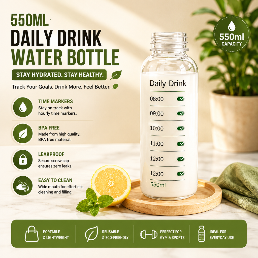 550ml Daily Drink Water Bottle | Hydration Tracker Bottle