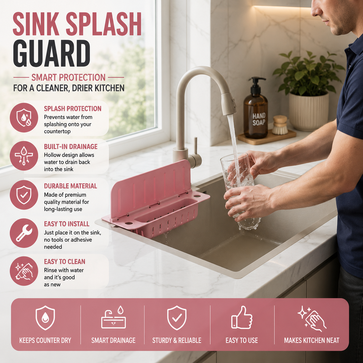 Sink Splash Guard with Soap Holder