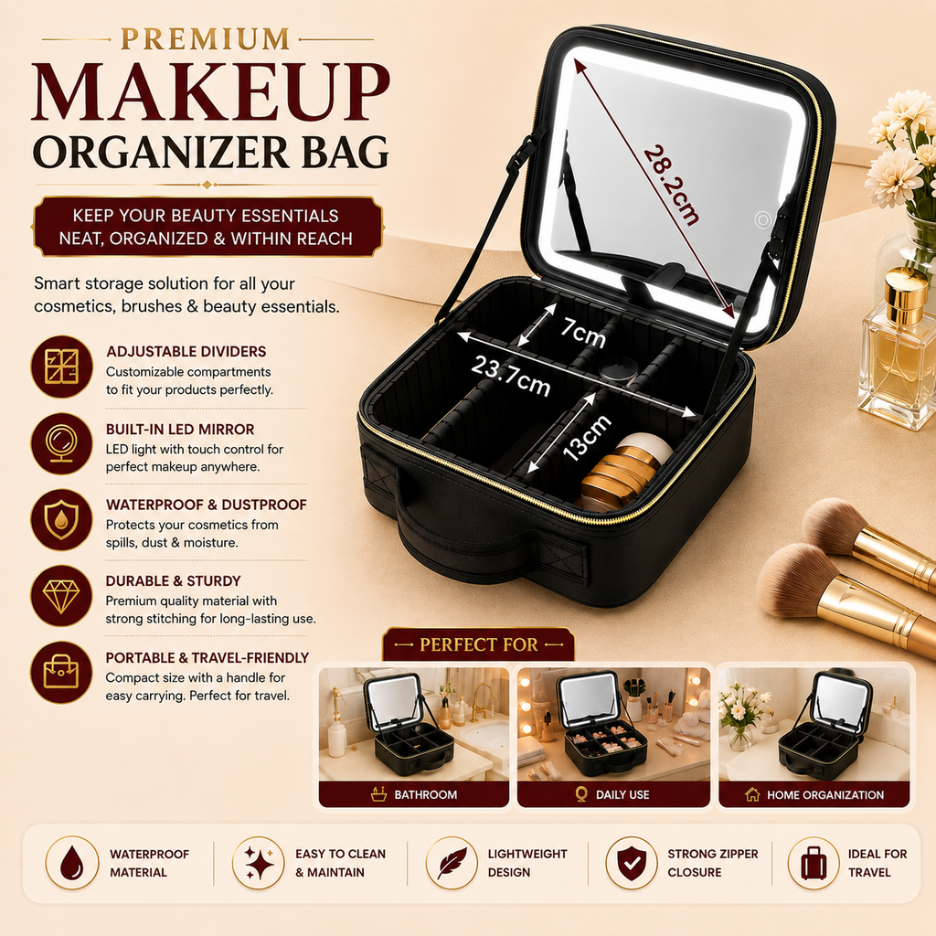 LED Cosmetic Makeup Organizer Bag