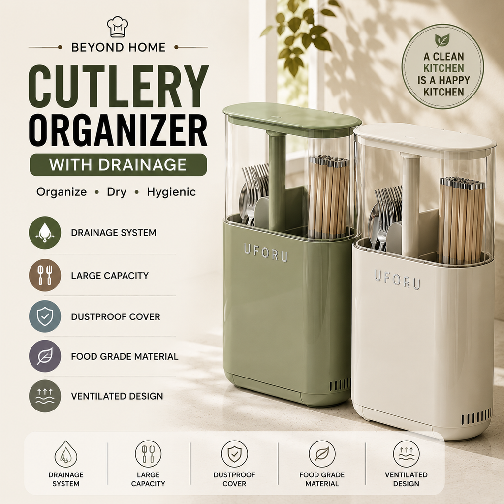 Wall Mounted Cutlery Organizer with Drainage | Dustproof Spoon, Fork & Chopsticks Storage Box