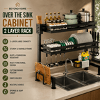 Over the Sink Cabinet 2 Layer Rack | Adjustable Kitchen Dish Drying & Storage Organizer
