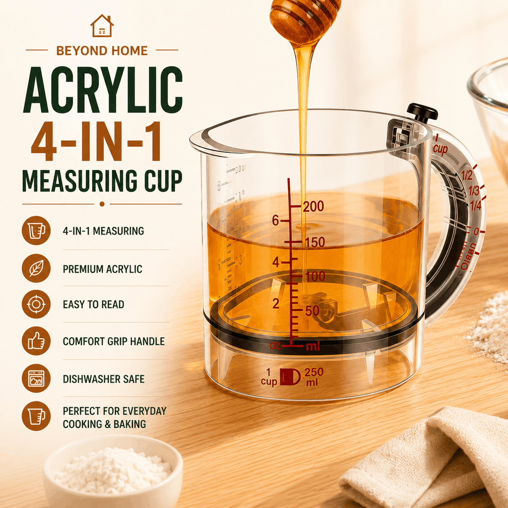 Acrylic 4-in-1 Measuring Cup – Adjustable Kitchen Measuring Cup 250ml