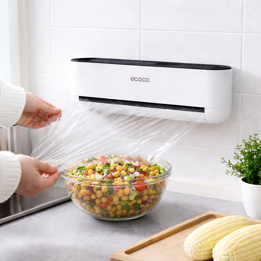 Ecoco Cling Film Cutter & Wrap Dispenser – Wall Mounted Kitchen Foil Organizer