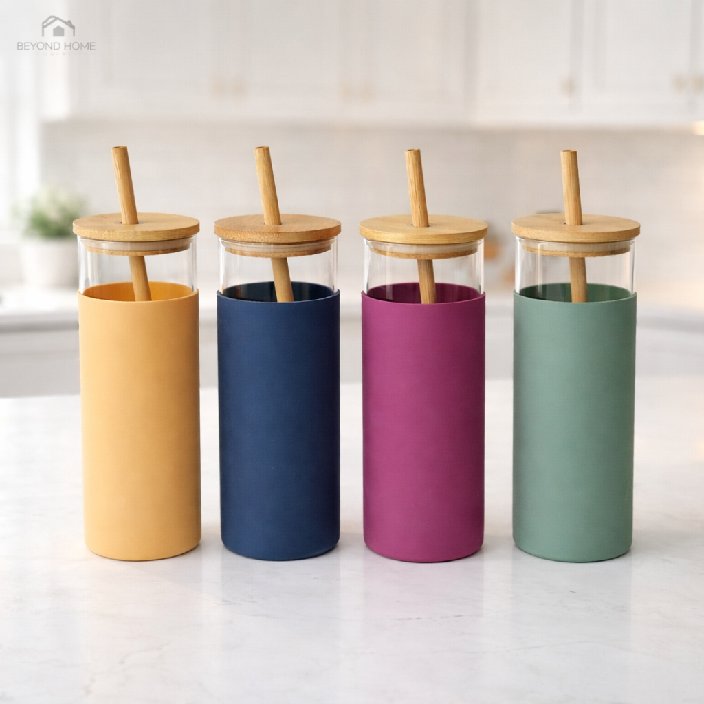 Premium 400mL Glass Tumbler with Bamboo Lid & Straw – Reusable Aesthetic Water Bottle