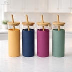 Premium 400mL Glass Tumbler with Bamboo Lid & Straw – Reusable Aesthetic Water Bottle