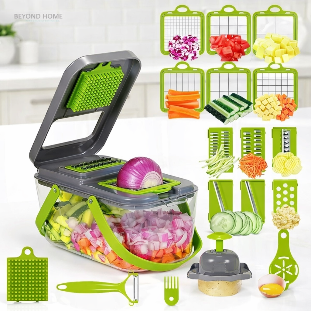 Multi-Function Vegetable Chopper Set | 22-in-1 Manual Slicer, Dicer & Grater with Container