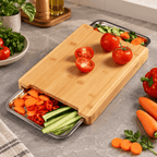 Bamboo Cutting Board With 2 Steel Trays