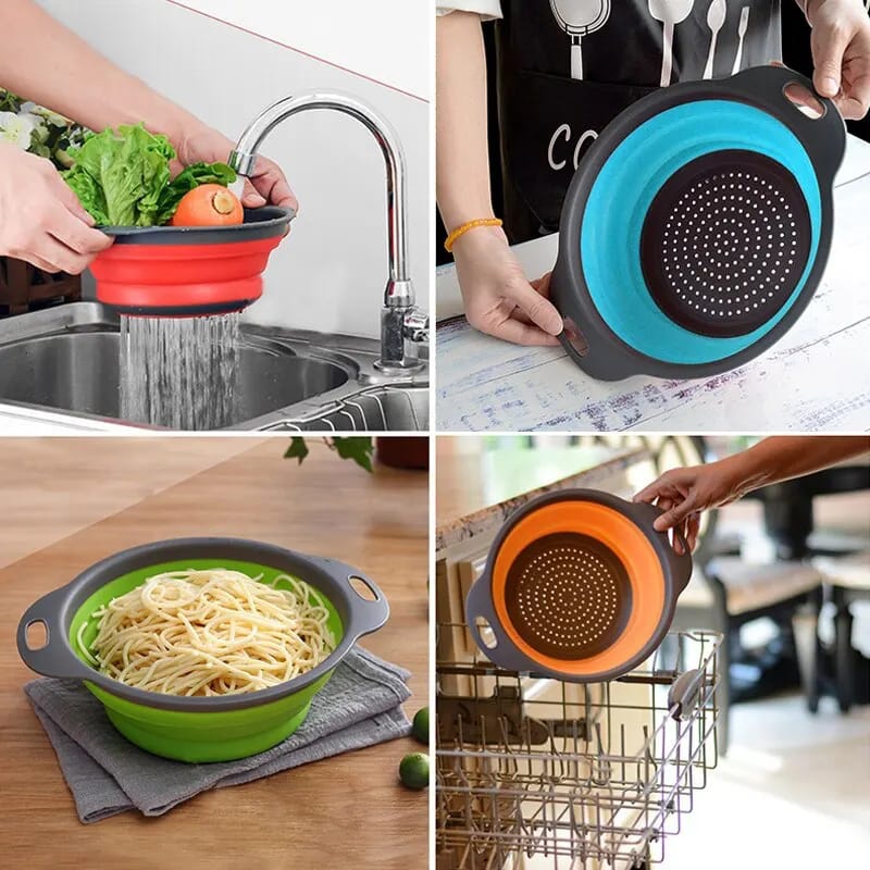 Round Collapsible Food-Grade Colander Basket | Foldable Fruit & Vegetable Washing Strainer with Handles