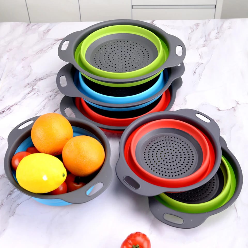 Round Collapsible Food-Grade Colander Basket | Foldable Fruit & Vegetable Washing Strainer with Handles