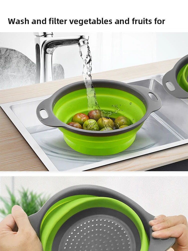 Round Collapsible Food-Grade Colander Basket | Foldable Fruit & Vegetable Washing Strainer with Handles