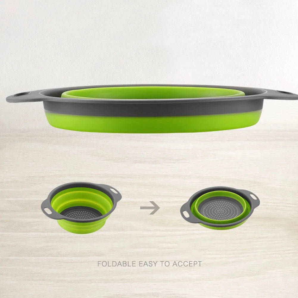 Round Collapsible Food-Grade Colander Basket | Foldable Fruit & Vegetable Washing Strainer with Handles