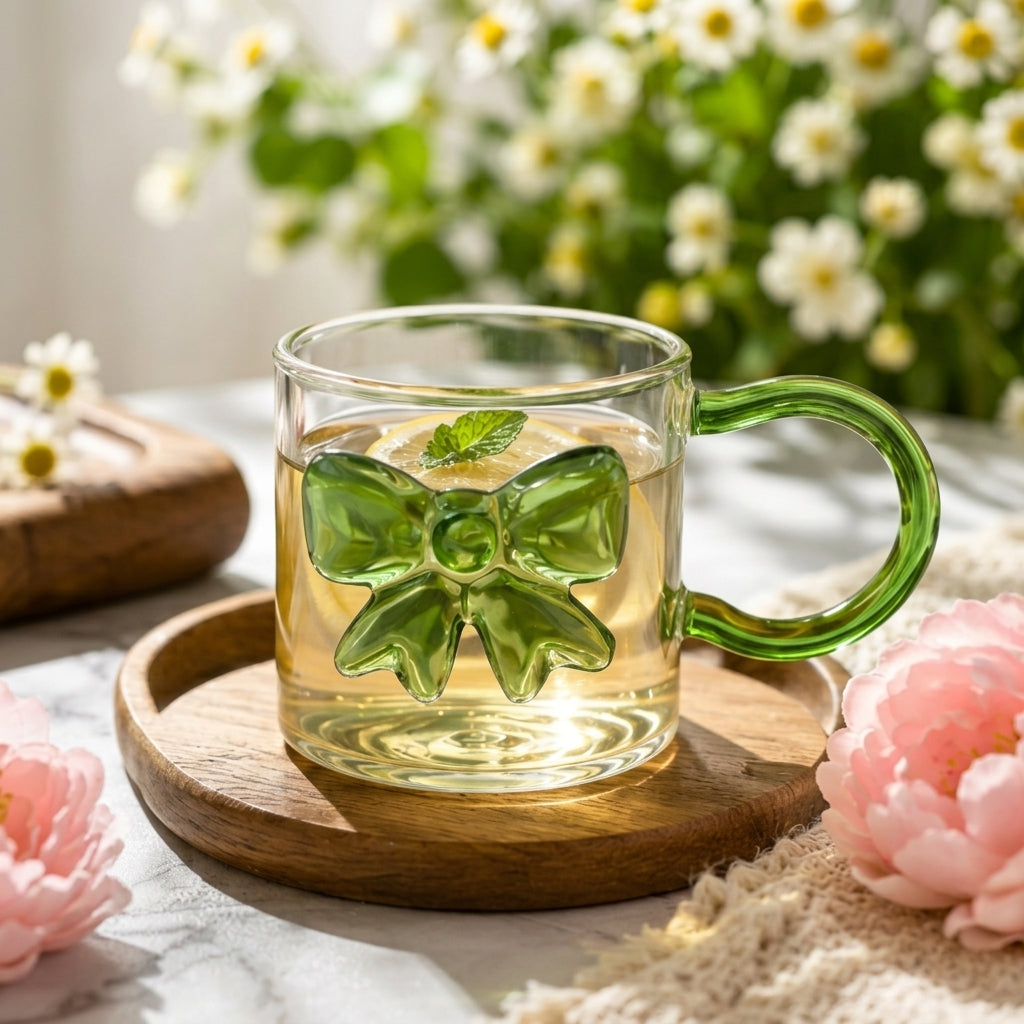 Elegant Glass Bow Mug with Colored Handle