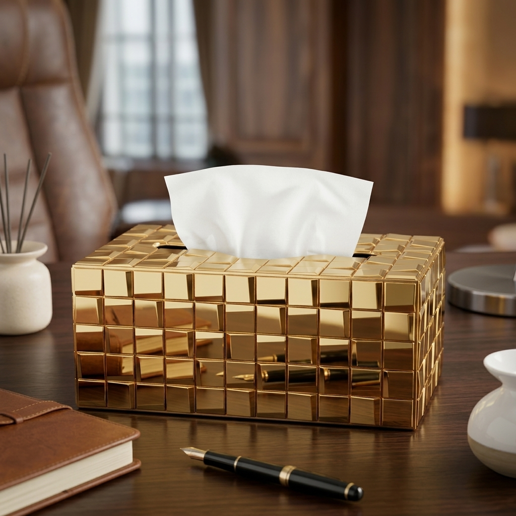 Luxury Gold Tissue Box Holder – Elegant Decorative Tissue Dispenser for Home & Office