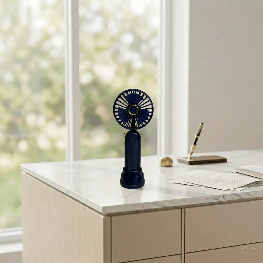 Portable Handheld Mini Fan – Rechargeable USB Cooling Fan with Stand (Compact & Lightweight)