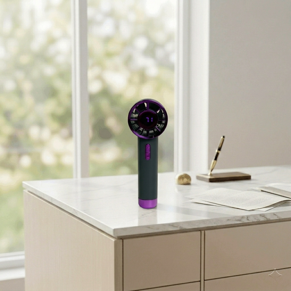 Portable Rechargeable Mini Fan with Digital Display – USB Handheld & Desktop Cooling Fan