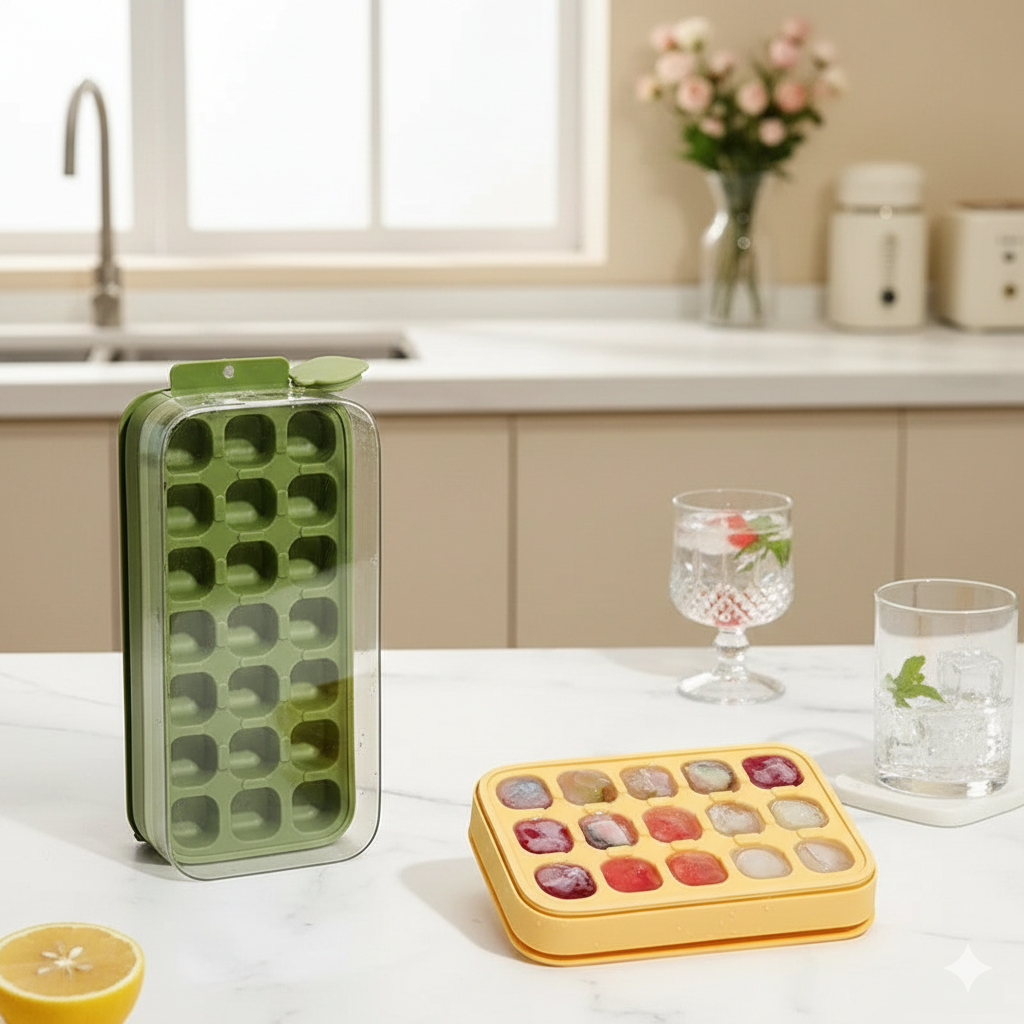 Household Water-filled Silicone Ice Box with Lid Homemade Ice Cube Mold 21 Compartments