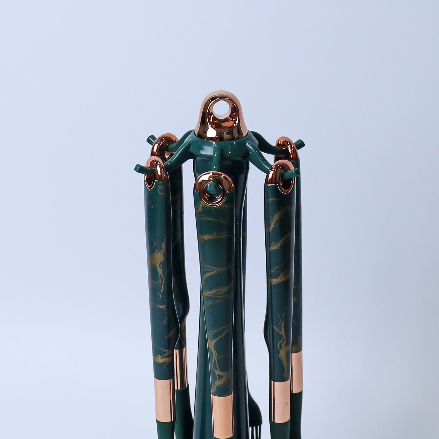 Premium Green/Black Silicone Kitchen Utensil Set with Marble Design and Rose Gold Accents - 7 Pieces