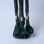 Premium Green/Black Silicone Kitchen Utensil Set with Marble Design and Rose Gold Accents - 7 Pieces