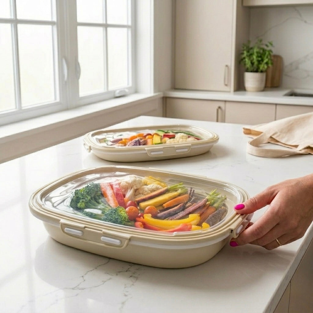 Portable Snack Tray with Lid – Reusable Food Storage & Serving Tray for Fruits, Snacks & Meal Prep