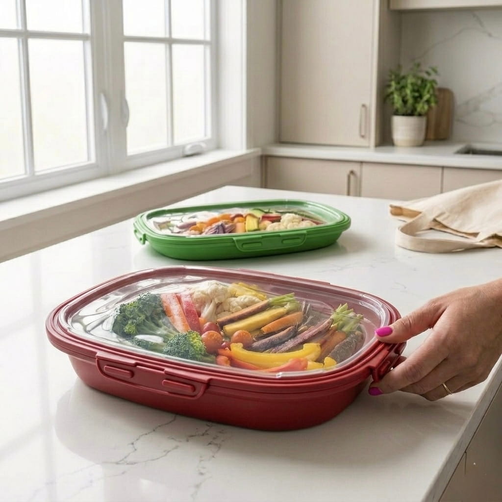 Portable Snack Tray with Lid – Reusable Food Storage & Serving Tray for Fruits, Snacks & Meal Prep