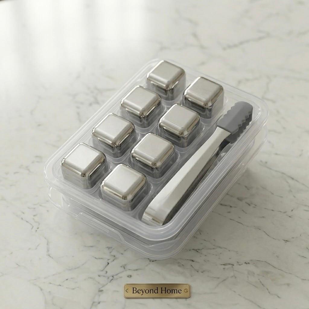 8PCS Stainless Steel Ice Cubes Set with Tong