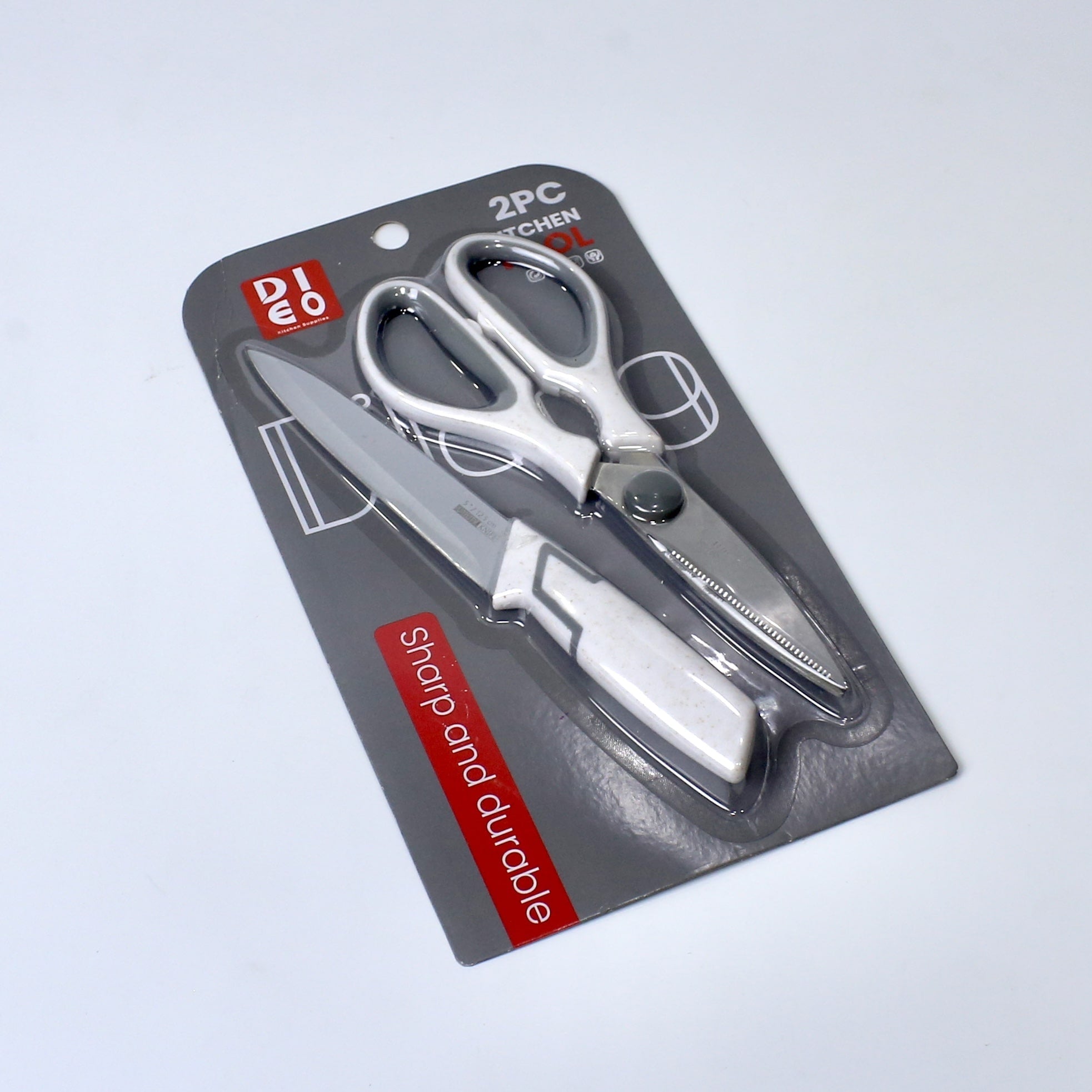 2-Piece Kitchen Knife & Scissor Set – Available in White, Green & Pink