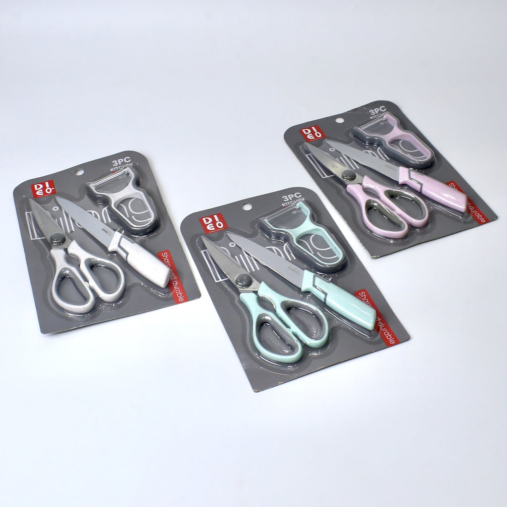 3-Piece Multipurpose Kitchen Tool Set – Knife, Scissors & Peeler - 3 Colors