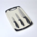 4-Piece Knife Set with Cutting Board – 3 Stainless Steel Knives in Varying Sizes + Chopping Board