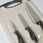 4-Piece Knife Set with Cutting Board – 3 Stainless Steel Knives in Varying Sizes + Chopping Board