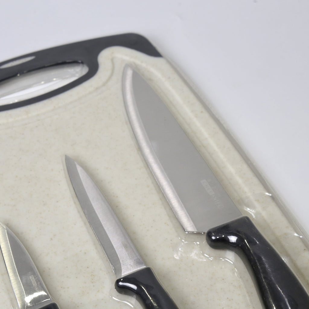 4-Piece Knife Set with Cutting Board – 3 Stainless Steel Knives in Varying Sizes + Chopping Board