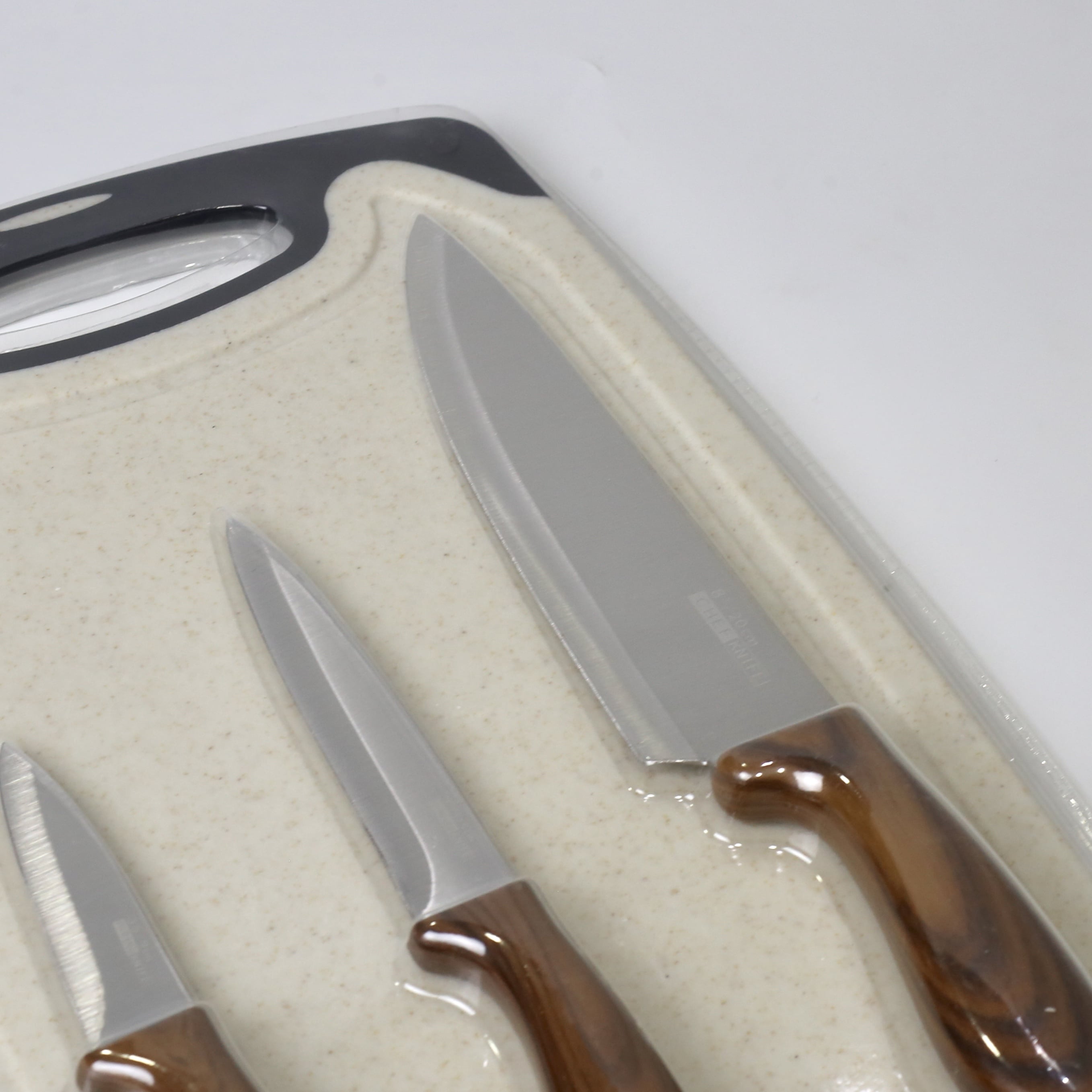 4-Piece Knife Set with Cutting Board – 3 Stainless Steel Knives in Varying Sizes + Chopping Board