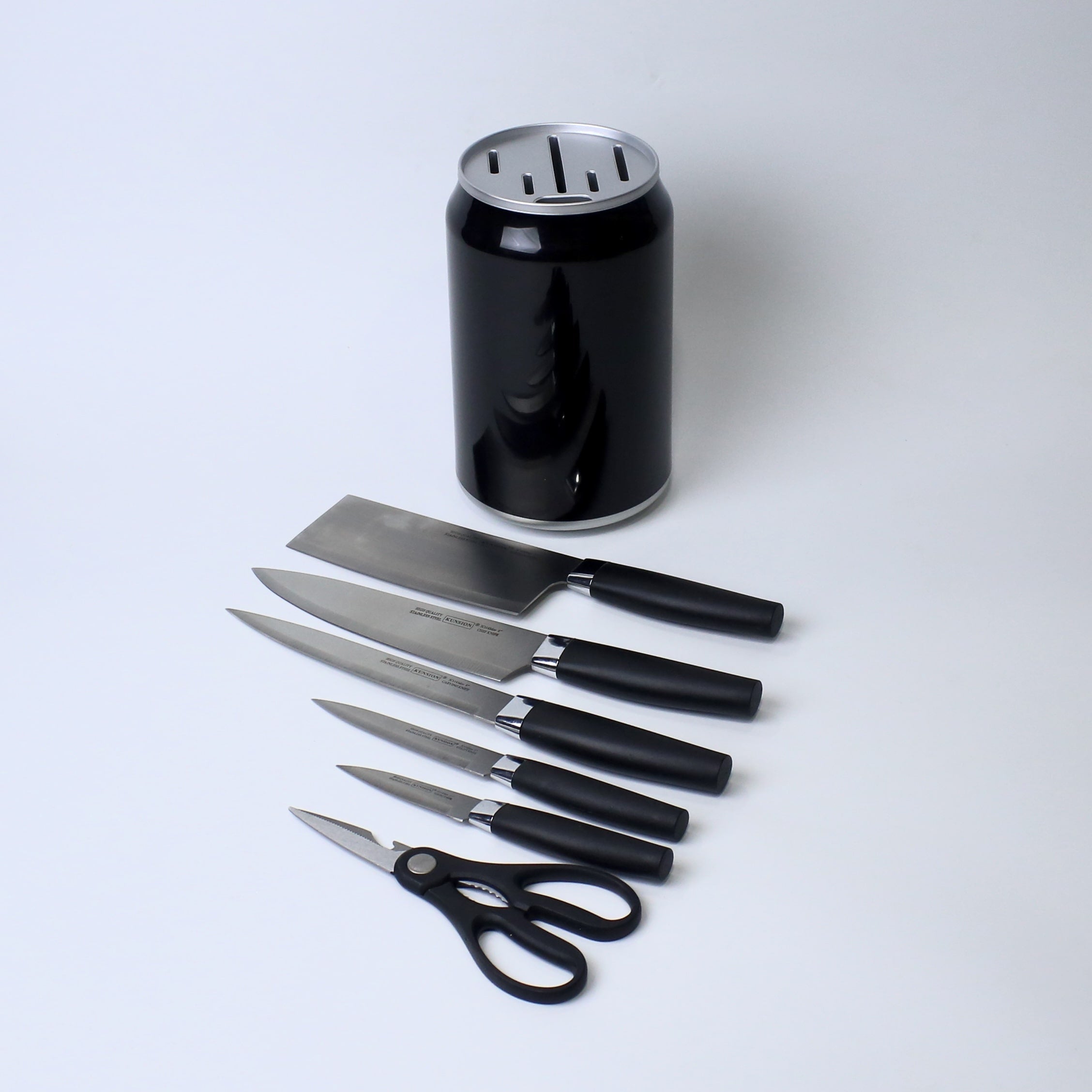 7-Piece Stainless Steel Knife Set with Scissors & Canister | Ergonomic Grey Handles | Kitchen Essential