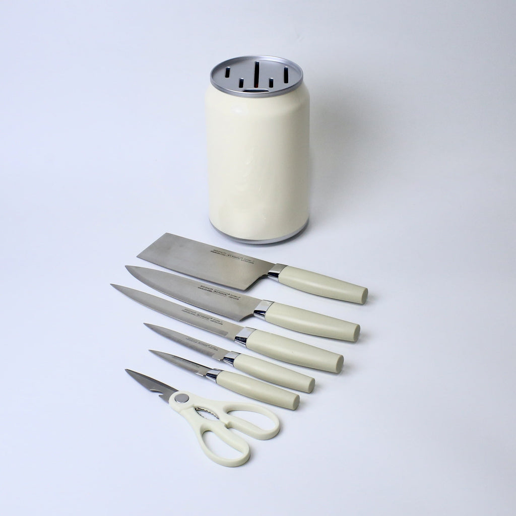 7-Piece Stainless Steel Knife Set with Scissors & Canister | Ergonomic Grey Handles | Kitchen Essential
