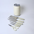 7-Piece Stainless Steel Knife Set with Scissors & Canister | Ergonomic Grey Handles | Kitchen Essential