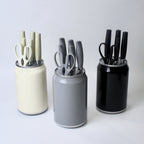 7-Piece Stainless Steel Knife Set with Scissors & Canister | Ergonomic Grey Handles | Kitchen Essential
