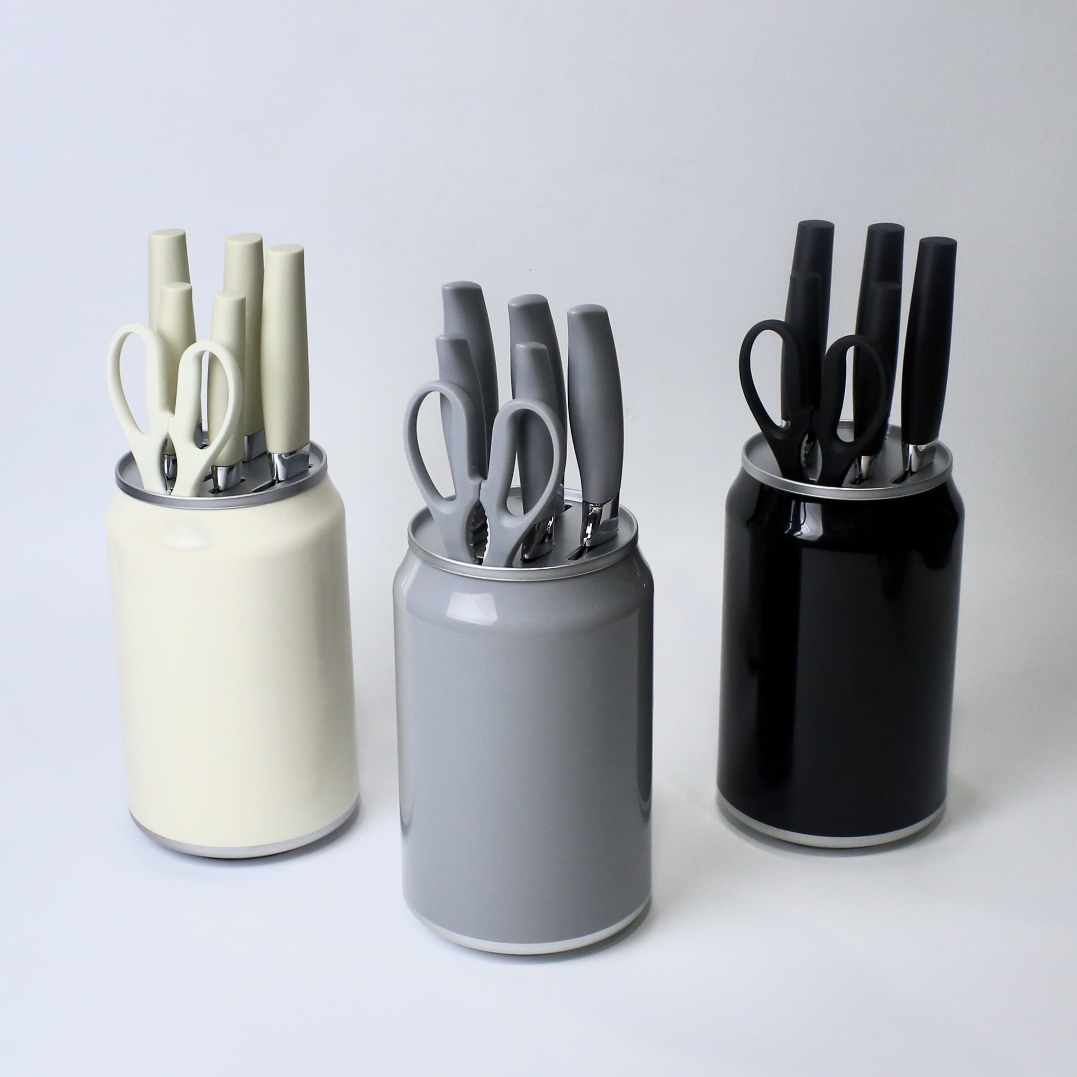 7-Piece Stainless Steel Knife Set with Scissors & Canister | Ergonomic Grey Handles | Kitchen Essential