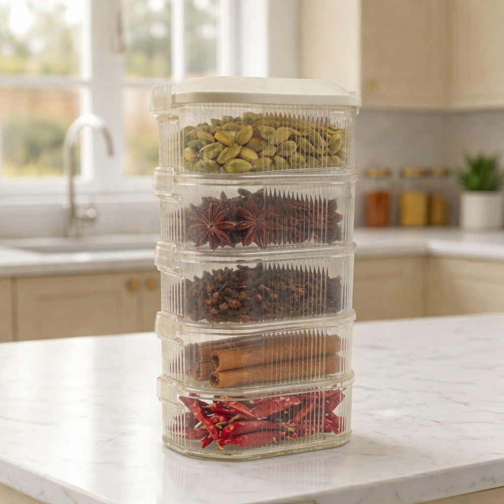 Stackable Spice Storage Containers – Airtight Kitchen Organizer (5 Layers)