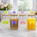 500 ML Butterfly Glass Tumblers Set with Bamboo Lid & Straw | Drinkware for Iced Coffee & Juice