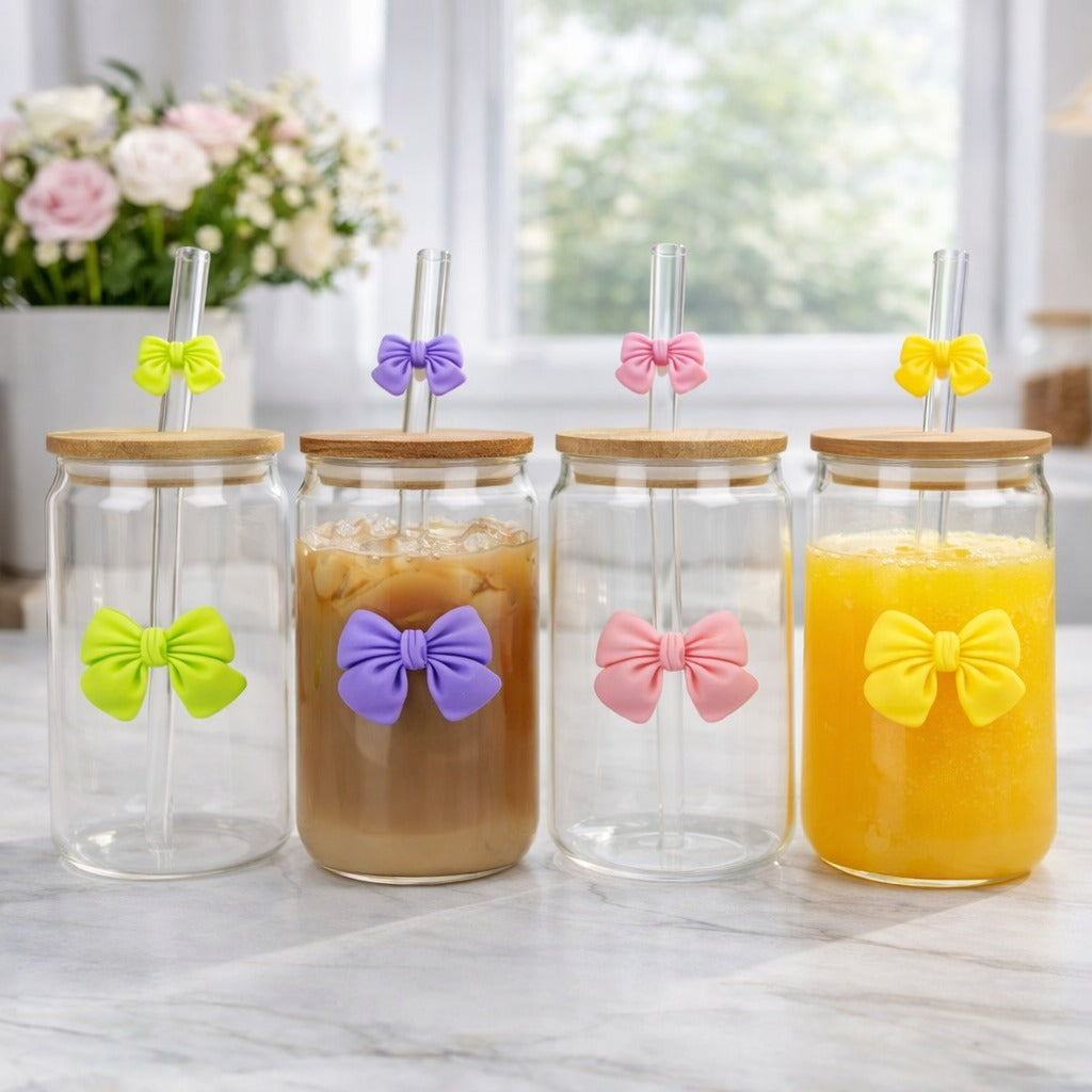 500 ML Butterfly Glass Tumblers Set with Bamboo Lid & Straw | Drinkware for Iced Coffee & Juice