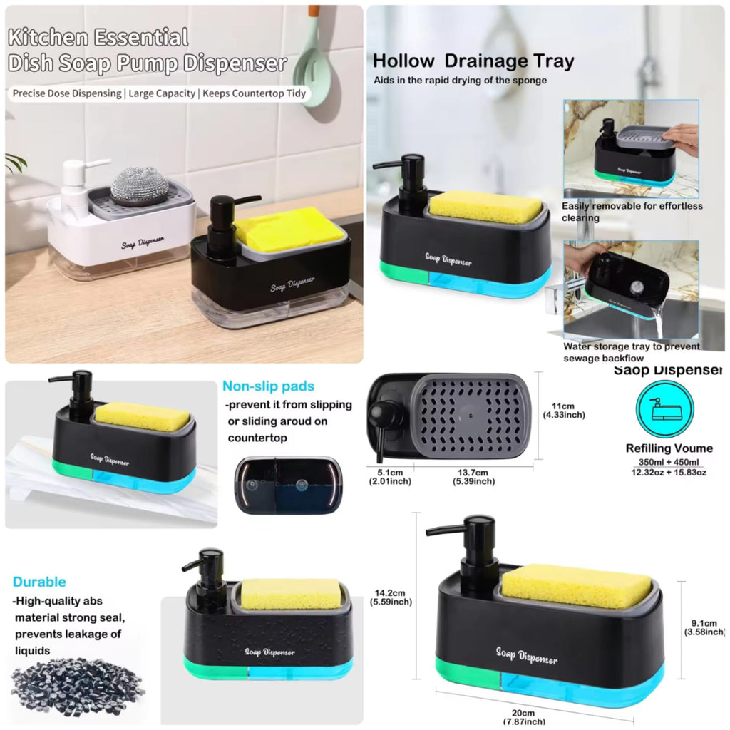 2-in-1 Hand & Dish Soap Pump Dispenser with Sponge Holder