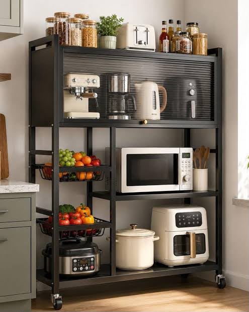 Heavy Duty Rustproof Kitchen Organizer with Cabinet & Wheels | Multipurpose Storage Rack