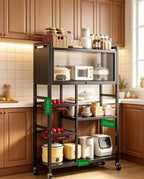 Heavy Duty Rustproof Kitchen Organizer with Cabinet & Wheels | Multipurpose Storage Rack