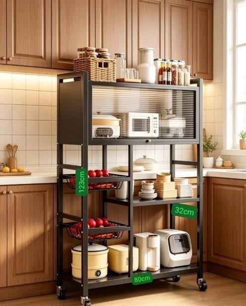 Heavy Duty Rustproof Kitchen Organizer with Cabinet & Wheels | Multipurpose Storage Rack