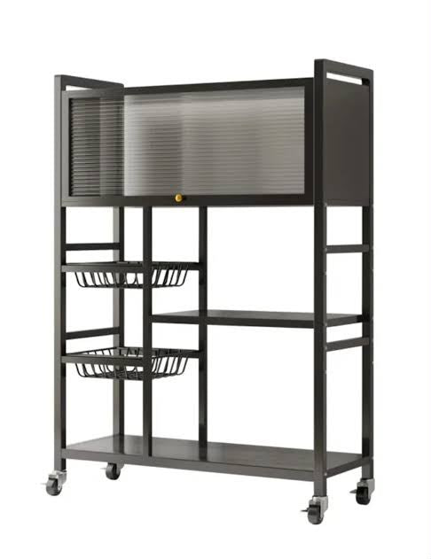 Heavy Duty Rustproof Kitchen Organizer with Cabinet & Wheels | Multipurpose Storage Rack